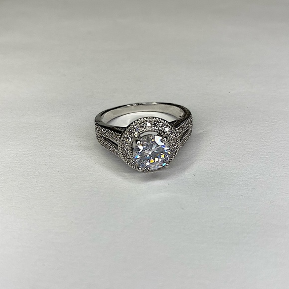 Silver Moissanite Solitaire Micro Pave Ring - Picture 5 of 8